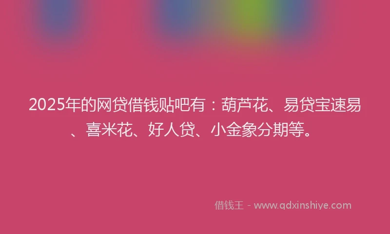2025年的网贷借钱贴吧有：葫芦花、易贷宝速易、喜米花、好人贷、小金象分期等。