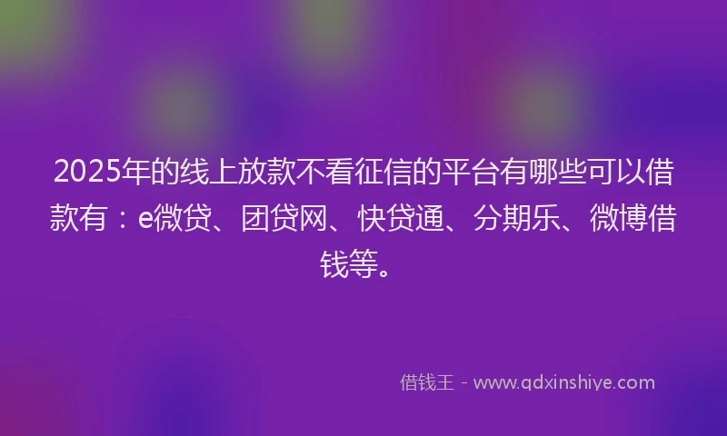 2025年的线上放款不看征信的平台有哪些可以借款有：e微贷、团贷网、快贷通、分期乐、微博借钱等。
