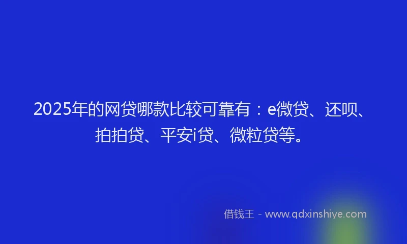2025年的网贷哪款比较可靠有：e微贷、还呗、拍拍贷、平安i贷、微粒贷等。