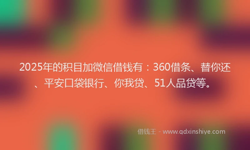 2025年的积目加微信借钱有：360借条、替你还、平安口袋银行、你我贷、51人品贷等。