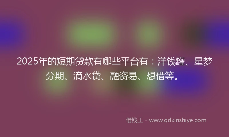 2025年的短期贷款有哪些平台有：洋钱罐、星梦分期、滴水贷、融资易、想借等。