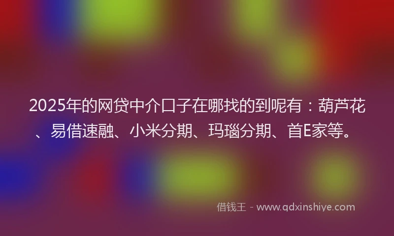 2025年的网贷中介口子在哪找的到呢有：葫芦花、易借速融、小米分期、玛瑙分期、首E家等。
