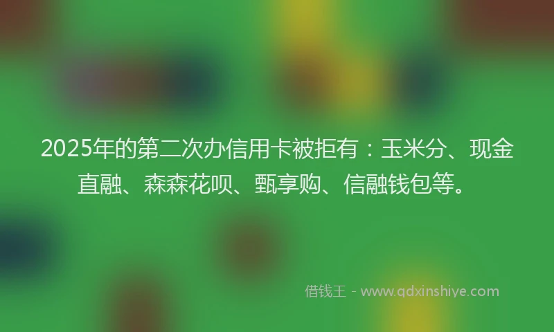 2025年的第二次办信用卡被拒有：玉米分、现金直融、森森花呗、甄享购、信融钱包等。