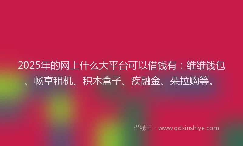 2025年的网上什么大平台可以借钱有：维维钱包、畅享租机、积木盒子、疾融金、朵拉购等。