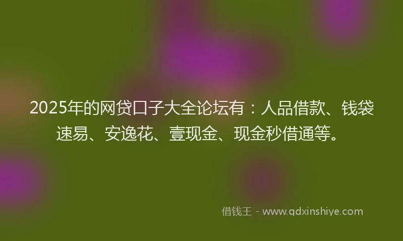 2025年的网贷口子大全论坛有：人品借款、钱袋速易、安逸花、壹现金、现金秒借通等。