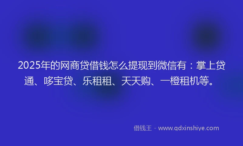 2025年的网商贷借钱怎么提现到微信有：掌上贷通、哆宝贷、乐租租、天天购、一橙租机等。