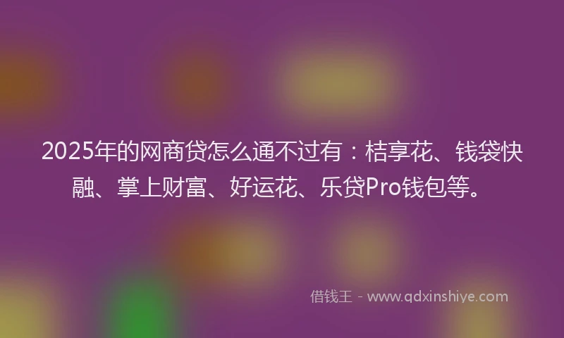 2025年的网商贷怎么通不过有：桔享花、钱袋快融、掌上财富、好运花、乐贷Pro钱包等。
