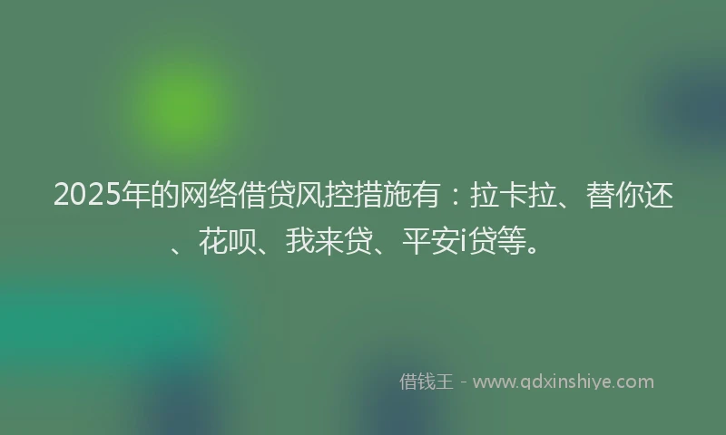 2025年的网络借贷风控措施有：拉卡拉、替你还、花呗、我来贷、平安i贷等。