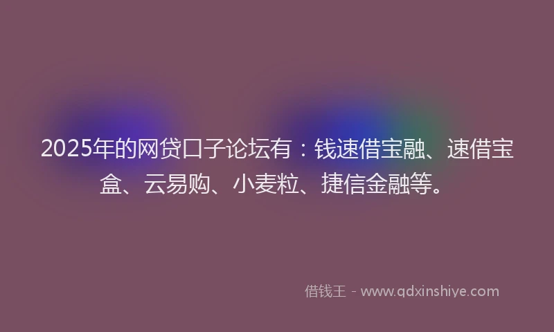 2025年的网贷口子论坛有：钱速借宝融、速借宝盒、云易购、小麦粒、捷信金融等。