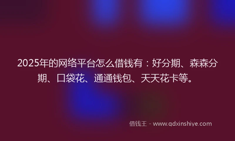 2025年的网络平台怎么借钱有：好分期、森森分期、口袋花、通通钱包、天天花卡等。