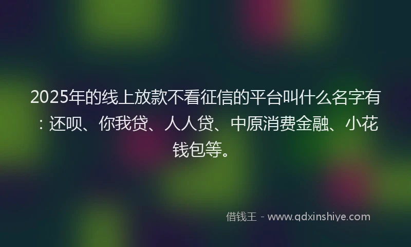 2025年的线上放款不看征信的平台叫什么名字有：还呗、你我贷、人人贷、中原消费金融、小花钱包等。