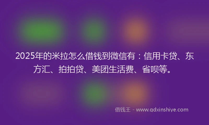 2025年的米拉怎么借钱到微信有：信用卡贷、东方汇、拍拍贷、美团生活费、省呗等。