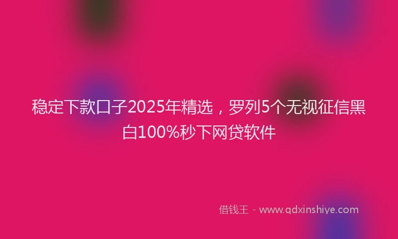 稳定下款口子2025年精选，罗列5个无视征信黑白100%秒下网贷软件