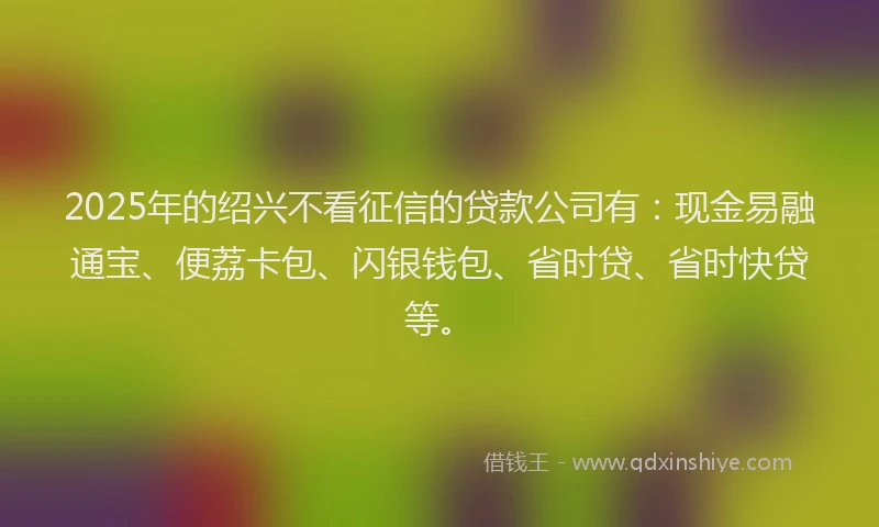 2025年的绍兴不看征信的贷款公司有：现金易融通宝、便荔卡包、闪银钱包、省时贷、省时快贷等。