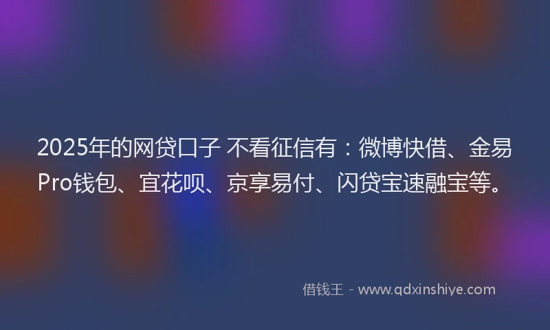 2025年的网贷口子 不看征信有：微博快借、金易Pro钱包、宜花呗、京享易付、闪贷宝速融宝等。