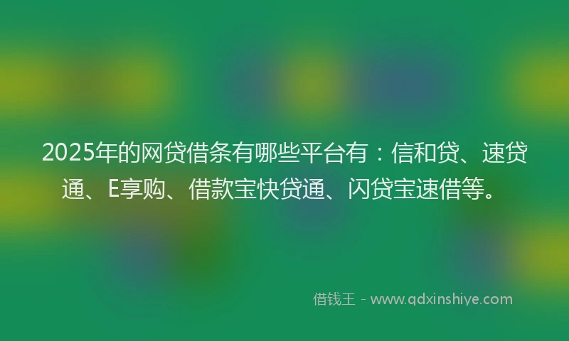 2025年的网贷借条有哪些平台有：信和贷、速贷通、E享购、借款宝快贷通、闪贷宝速借等。