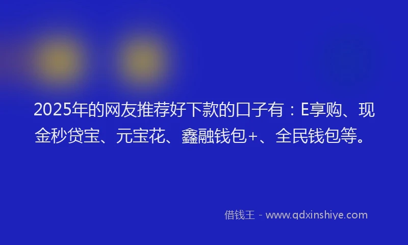 2025年的网友推荐好下款的口子有：E享购、现金秒贷宝、元宝花、鑫融钱包+、全民钱包等。