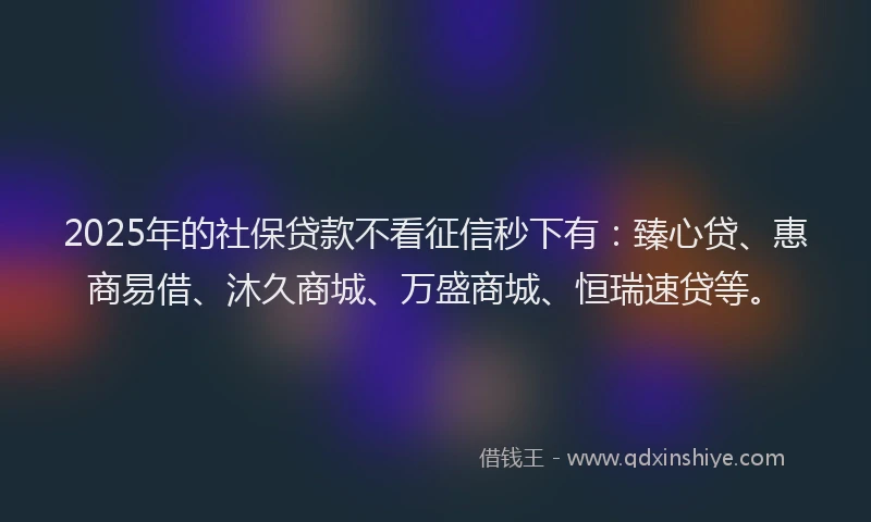 2025年的社保贷款不看征信秒下有：臻心贷、惠商易借、沐久商城、万盛商城、恒瑞速贷等。