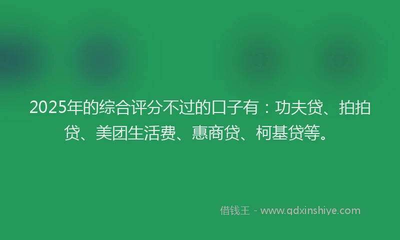 2025年的综合评分不过的口子有：功夫贷、拍拍贷、美团生活费、惠商贷、柯基贷等。