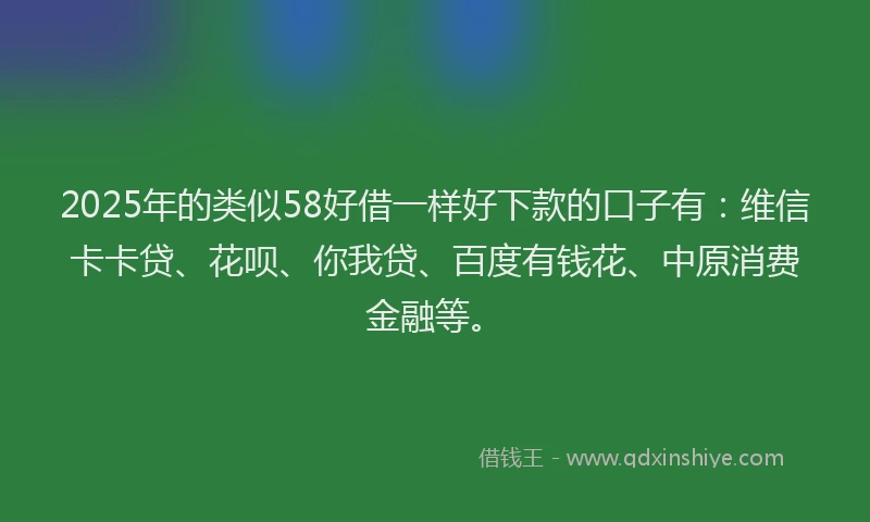 2025年的类似58好借一样好下款的口子有：维信卡卡贷、花呗、你我贷、百度有钱花、中原消费金融等。