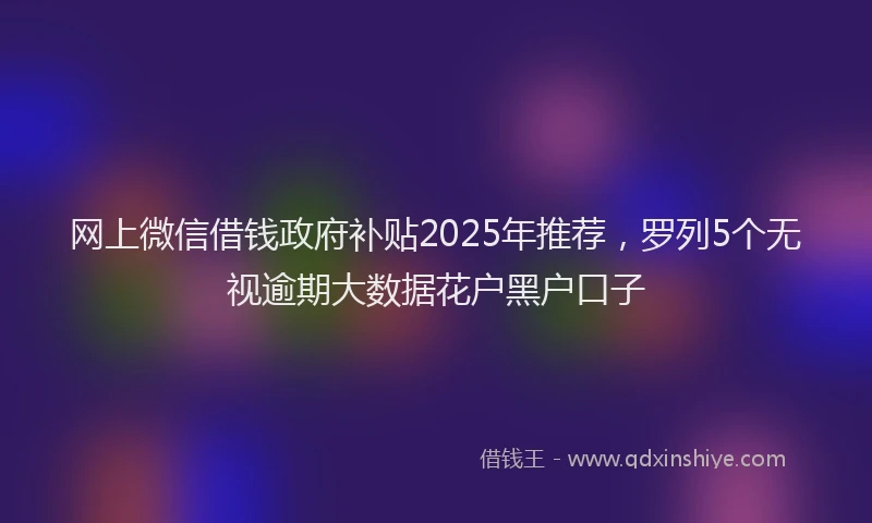 网上微信借钱政府补贴2025年推荐，罗列5个无视逾期大数据花户黑户口子