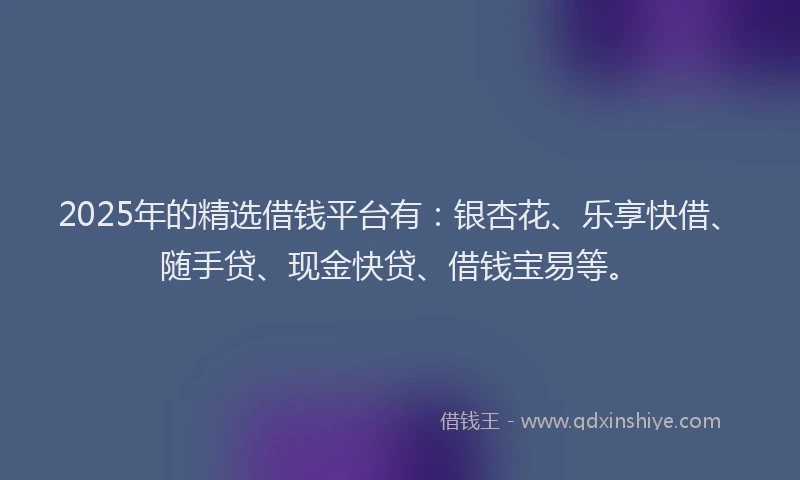 2025年的精选借钱平台有：银杏花、乐享快借、随手贷、现金快贷、借钱宝易等。