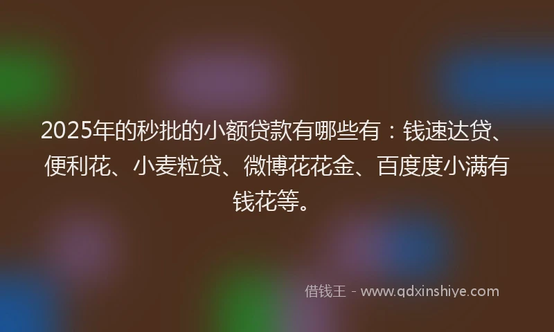 2025年的秒批的小额贷款有哪些有：钱速达贷、便利花、小麦粒贷、微博花花金、百度度小满有钱花等。