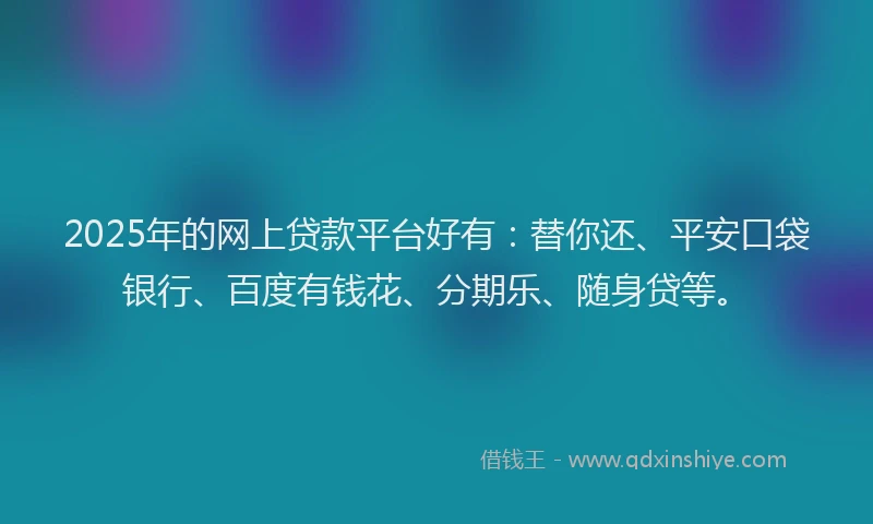 2025年的网上贷款平台好有：替你还、平安口袋银行、百度有钱花、分期乐、随身贷等。