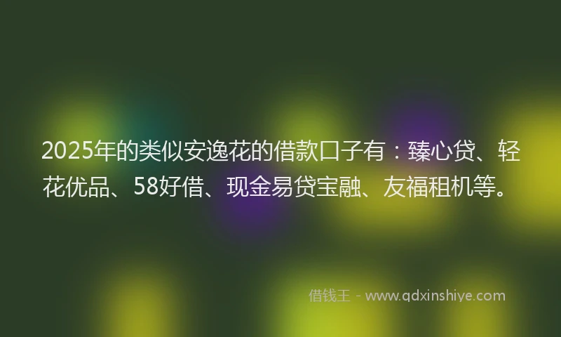 2025年的类似安逸花的借款口子有：臻心贷、轻花优品、58好借、现金易贷宝融、友福租机等。