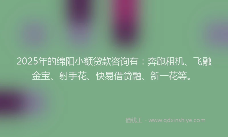 2025年的绵阳小额贷款咨询有：奔跑租机、飞融金宝、射手花、快易借贷融、新一花等。