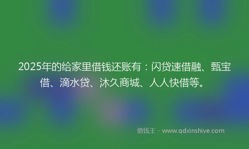 2025年的给家里借钱还账有：闪贷速借融、甄宝借、滴水贷、沐久商城、人人快借等。