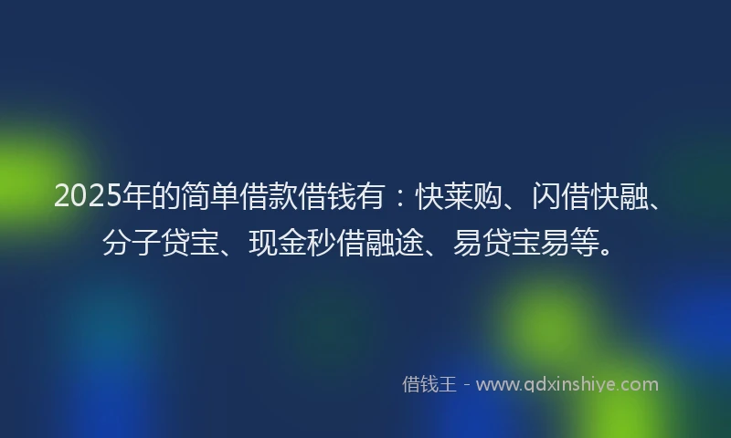 2025年的简单借款借钱有：快莱购、闪借快融、分子贷宝、现金秒借融途、易贷宝易等。