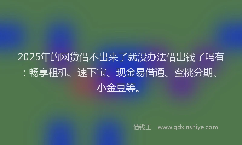 2025年的网贷借不出来了就没办法借出钱了吗有：畅享租机、速下宝、现金易借通、蜜桃分期、小金豆等。