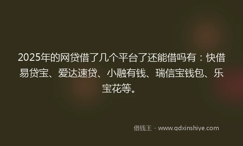 2025年的网贷借了几个平台了还能借吗有：快借易贷宝、爱达速贷、小融有钱、瑞信宝钱包、乐宝花等。