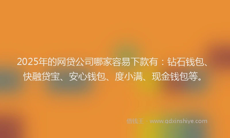 2025年的网贷公司哪家容易下款有：钻石钱包、快融贷宝、安心钱包、度小满、现金钱包等。