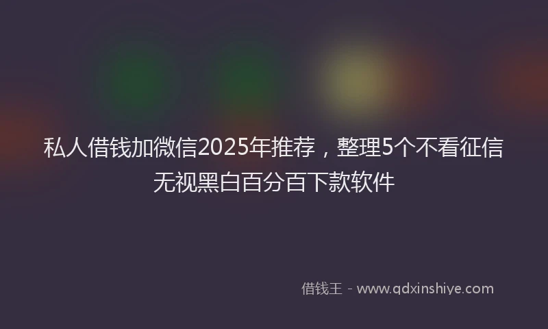 私人借钱加微信2025年推荐，整理5个不看征信无视黑白百分百下款软件
