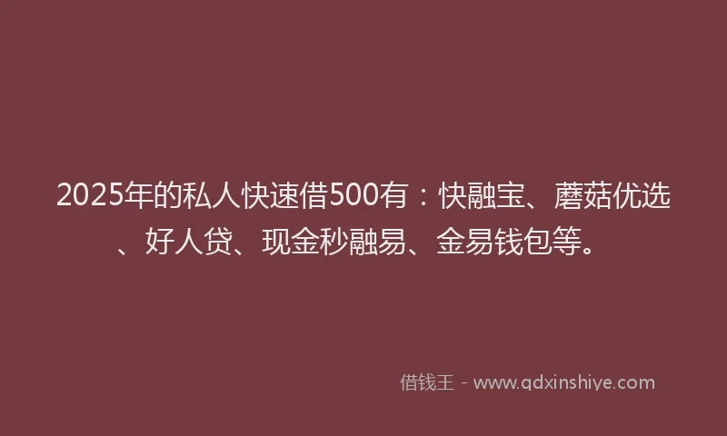 2025年的私人快速借500有：快融宝、蘑菇优选、好人贷、现金秒融易、金易钱包等。