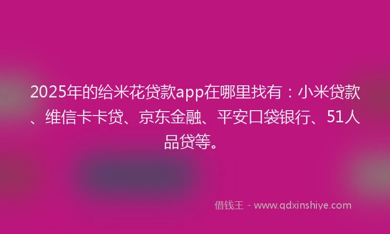 2025年的给米花贷款app在哪里找有：小米贷款、维信卡卡贷、京东金融、平安口袋银行、51人品贷等。