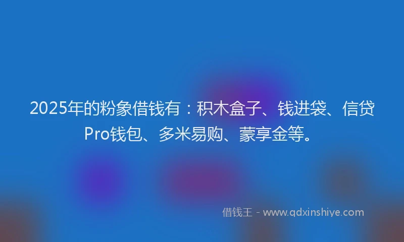 2025年的粉象借钱有：积木盒子、钱进袋、信贷Pro钱包、多米易购、蒙享金等。