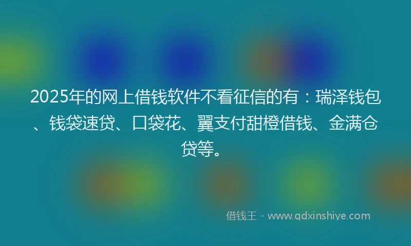 2025年的网上借钱软件不看征信的有:瑞泽钱包、钱袋速贷、口袋花、翼支付甜橙借钱、金满仓贷等。