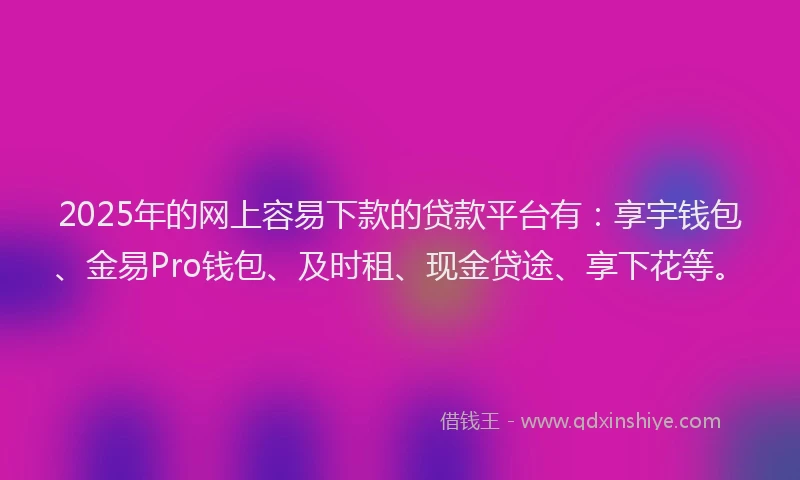 2025年的网上容易下款的贷款平台有：享宇钱包、金易Pro钱包、及时租、现金贷途、享下花等。