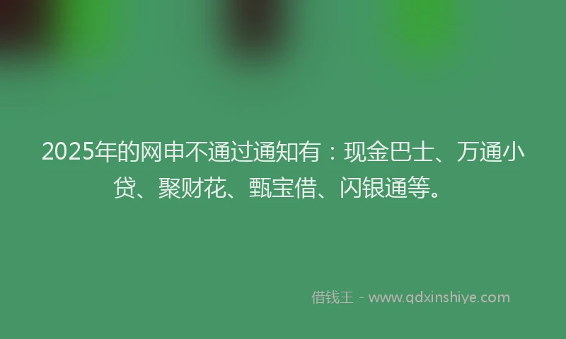 2025年的网申不通过通知有：现金巴士、万通小贷、聚财花、甄宝借、闪银通等。