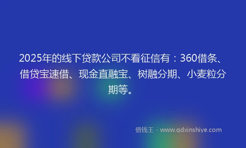 2025年的线下贷款公司不看征信有：360借条、借贷宝速借、现金直融宝、树融分期、小麦粒分期等。