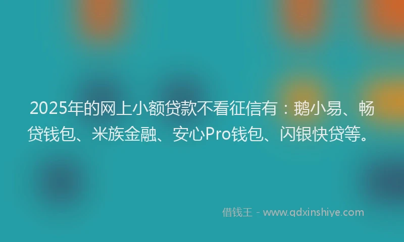 2025年的网上小额贷款不看征信有：鹅小易、畅贷钱包、米族金融、安心Pro钱包、闪银快贷等。
