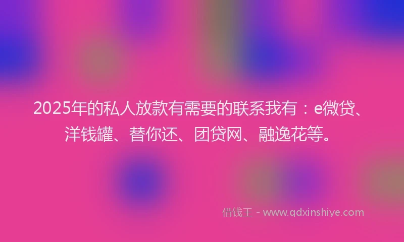 2025年的私人放款有需要的联系我有：e微贷、洋钱罐、替你还、团贷网、融逸花等。