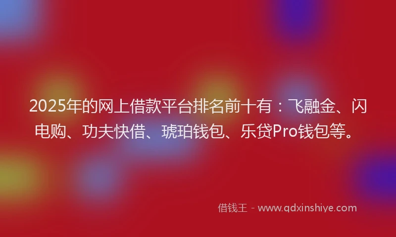 2025年的网上借款平台排名前十有:飞融金、闪电购、功夫快借、琥珀钱包、乐贷Pro钱包等。