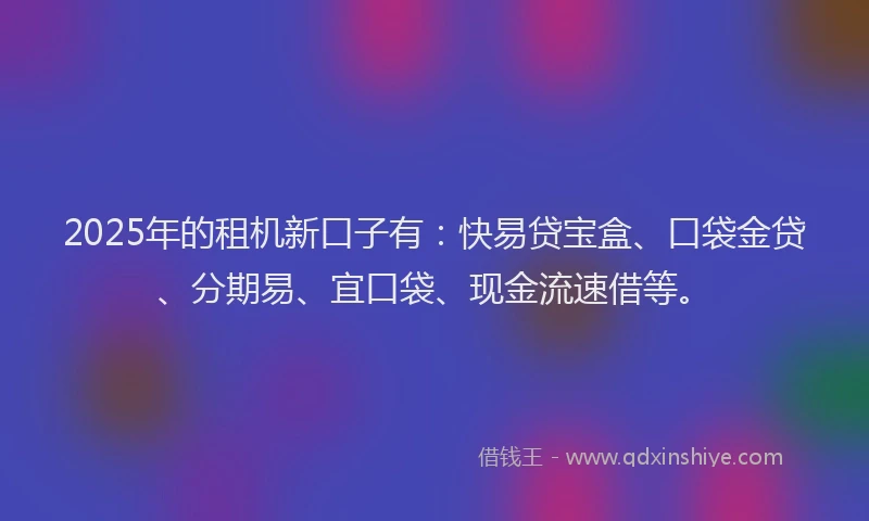 2025年的租机新口子有：快易贷宝盒、口袋金贷、分期易、宜口袋、现金流速借等。