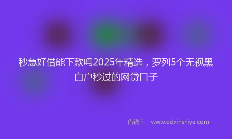 秒急好借能下款吗2025年精选，罗列5个无视黑白户秒过的网贷口子