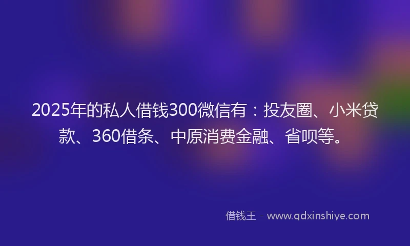 2025年的私人借钱300微信有：投友圈、小米贷款、360借条、中原消费金融、省呗等。