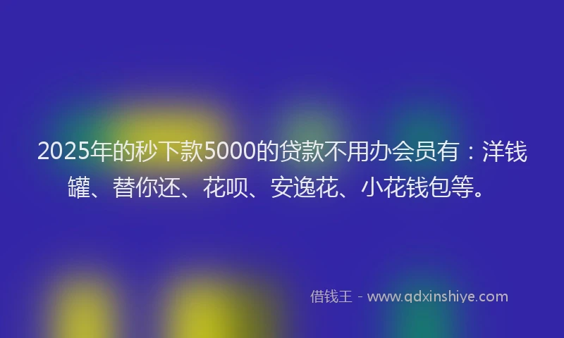 2025年的秒下款5000的贷款不用办会员有：洋钱罐、替你还、花呗、安逸花、小花钱包等。